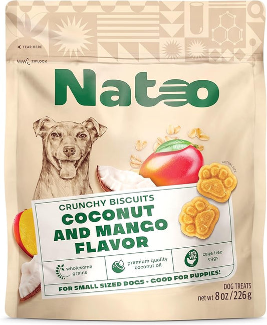NATOO Biscuits for Small Dogs - Crunchy Treats Coconut & Mango – Healthy Natural Dog Biscuits, Rich in Omega 6, Prebiotics & Fibers, Antioxidants for Immunity (Puppies, 8 oz)