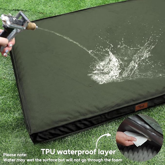 Waterproof Outdoor Orthopedic Dog Bed - All Weather Medium Pet Bed with Egg Crate Foam, Removable Washable Cover, 30x20 Inch, Dark Green