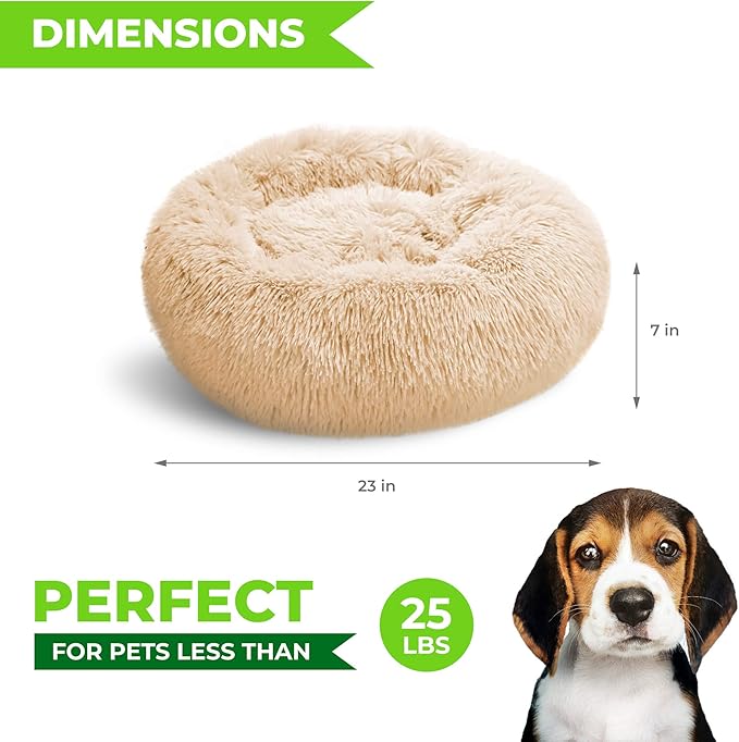 Whiskers & Friends Cat Bed Dog, Cat Beds for Indoor Cats Washable, Orthopedic Soft Fluffy Round Calming Pet Bed for Small to Large Kitty Kittens & Dogs, Small Dog Beds & Furniture