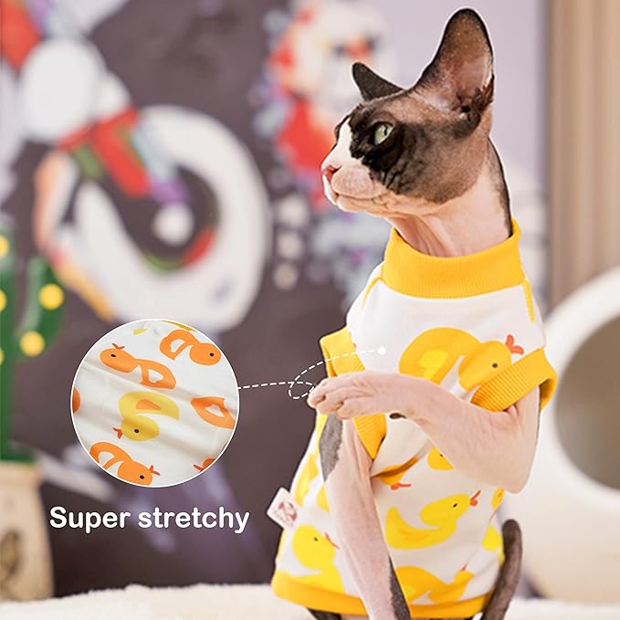 PUMYPOREITY Sphynx Cat Clothes: Stretchy Sweater, Soft Hairless Shirt, Pullover Pajamas, Turtleneck for Sphynx Cornish Rex, Devon Rex - Yellow, M