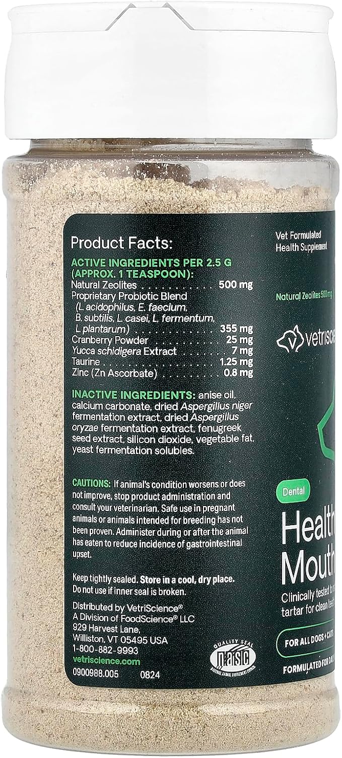 VetriScience Dental Care Powder, Perio Support Clinically Tested Dental Supplement for Small, Medium and Large Breed Dogs, Freshen Breath, Control Plaque and Tartar, Oral Health, 4.2 oz