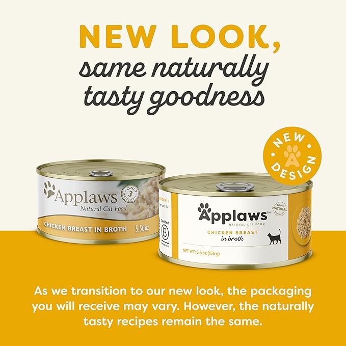 Applaws Natural Wet Cat Food in Broth, Limited and Natural Ingredients, High Protein with No Artificial Additives, Chicken Breast in Broth (6 x 5.5oz Cans)