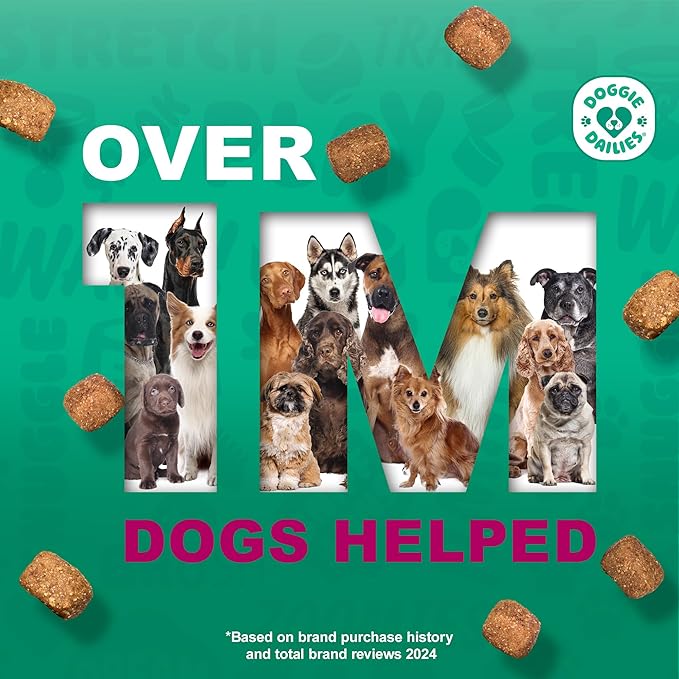 Doggie Dailies Skin & Coat Supplement Support, Salmon Oil for Dogs Skin and Coat with Collagen, Omega 3, Krill Oil, Biotin, & Coconut Oil for Dogs (Duck) 225 Soft Chews