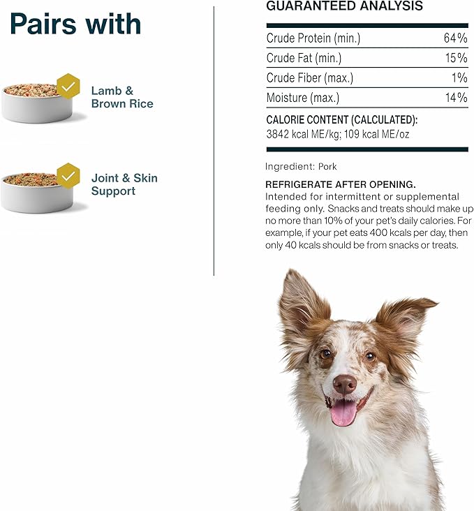 JustFoodForDogs Healthy Dog Treats, Pork, Single-Ingredient, Made in The USA, 5 oz