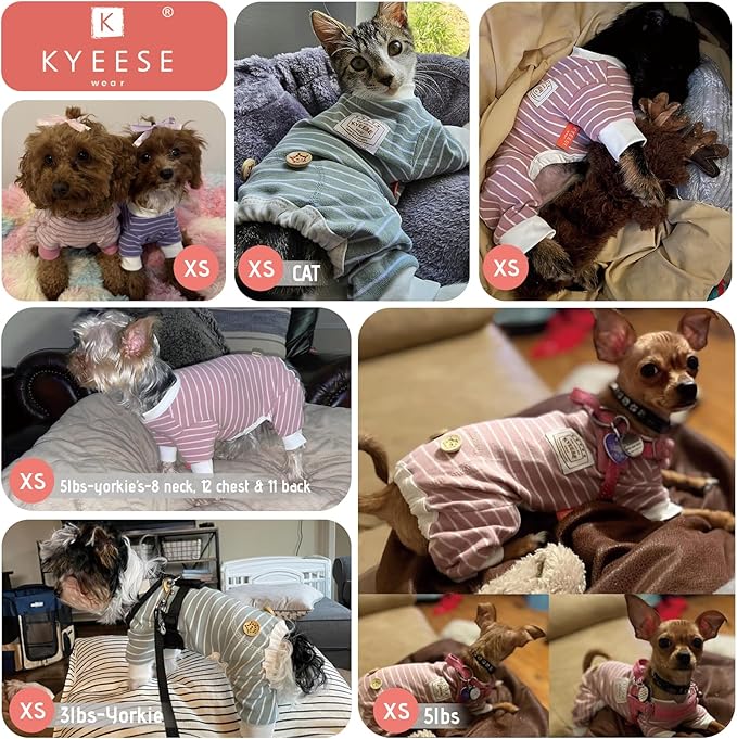 KYEESE Dog Pajamas Stretchable 4 Legs Doggie Jammies Striped Dog PJS Jumpsuit Lightweight Onesie Puppy Pajamas Soft Breathable Cozy Pet Outfit PJS Comfortable Sleepwear,Pink Striped, X-Small
