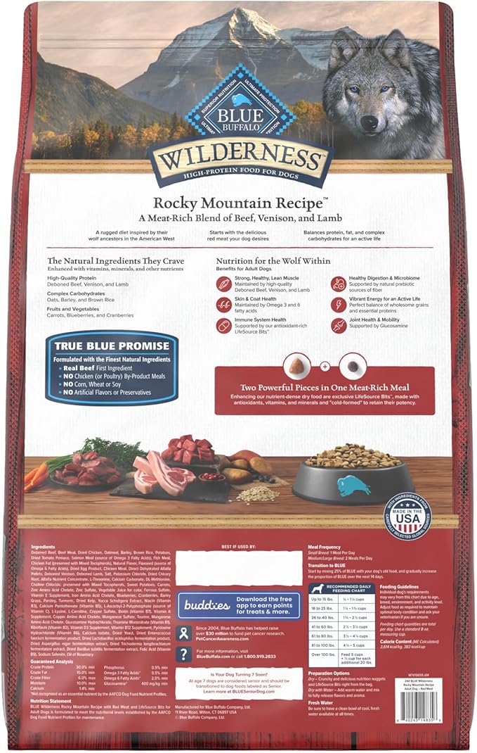 Blue Buffalo Wilderness Rocky Mountain High-Protein Adult Dry Dog Food Wholesome Grains Red Meat, 24lb. Bag
