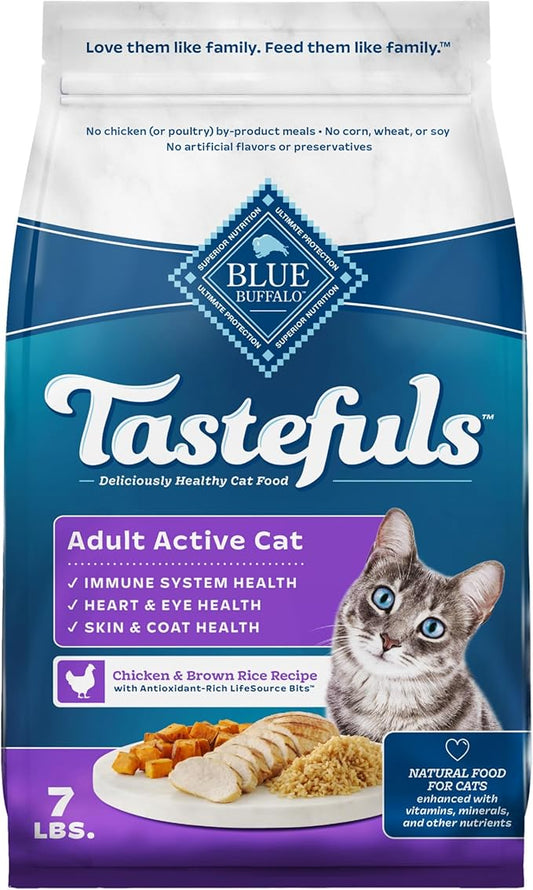 Blue Buffalo Tastefuls Natural Dry Food for Active Adult Cats, Chicken and Brown Rice Recipe, 7-lb. Bag