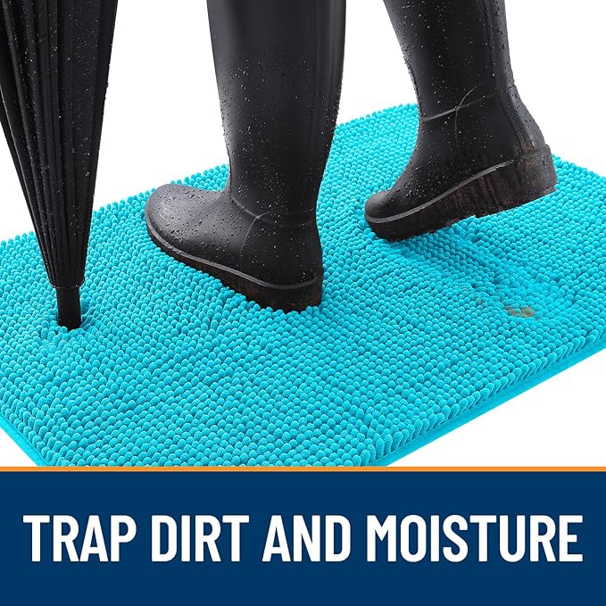 OLANLY Dog Door Mat for Muddy Paws 24x16, Absorbs Moisture and Dirt, Absorbent Non-Slip Washable Doormat, Quick Dry Chenille Mud Mat for Dogs, Entry Indoor Entryway Carpet for Inside Floor, Aqua Blue