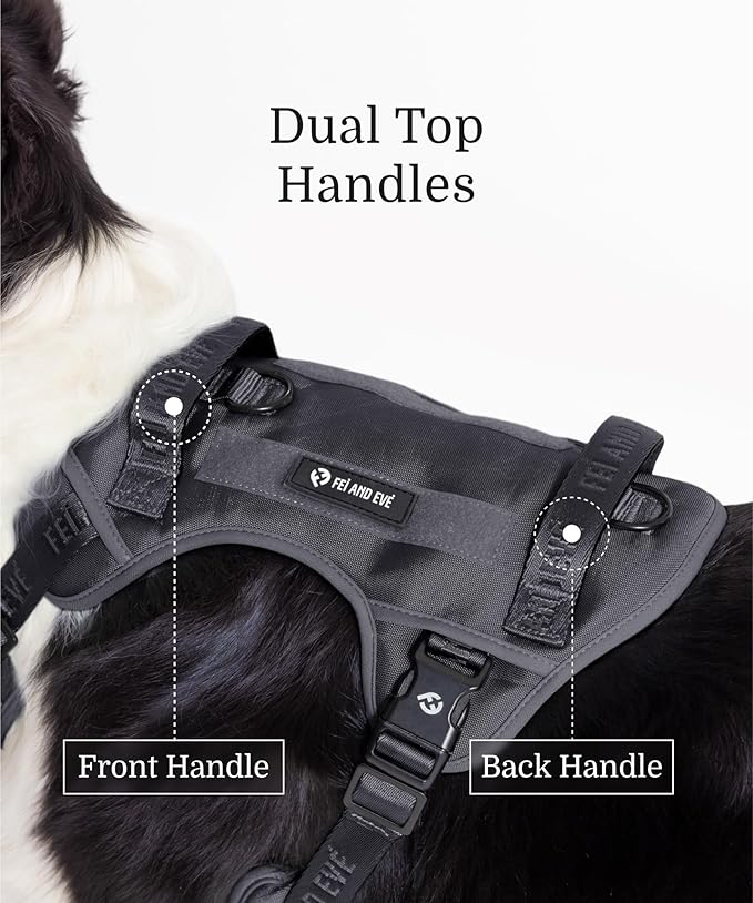 2025 New Edition, Fei & Eve Classic Dog Harness - Quick-Release Buckles | 3-Point No-Pull Control | Heavy-Duty 900D Nylon | Dual Safety Handles | Breathable Mesh | Adjustable Fit | X-Large,Black