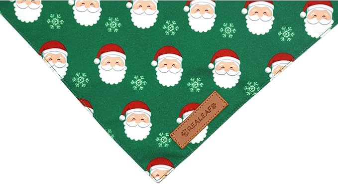 Realeaf Christmas Dog Bandanas 2 Pack, Snowflake and Santa Claus Dog Scarf for Boy and Girl, Premium Durable Fabric, Holiday Red and Green Bandana for Medium and Large Dogs Cats Pets (Large)