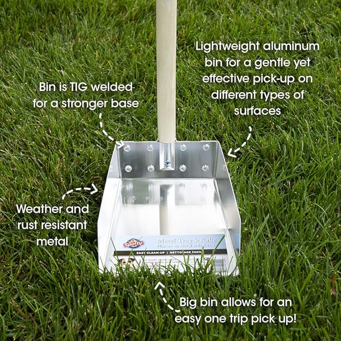 Spotty Wood Handle Pooper Scooper Durable Solid Metal Poop Tray with Rake 36.75" Long Handled Scoop | Great for Large or Small Dogs | No Assembly Required | Better for The Environment Than Plastic