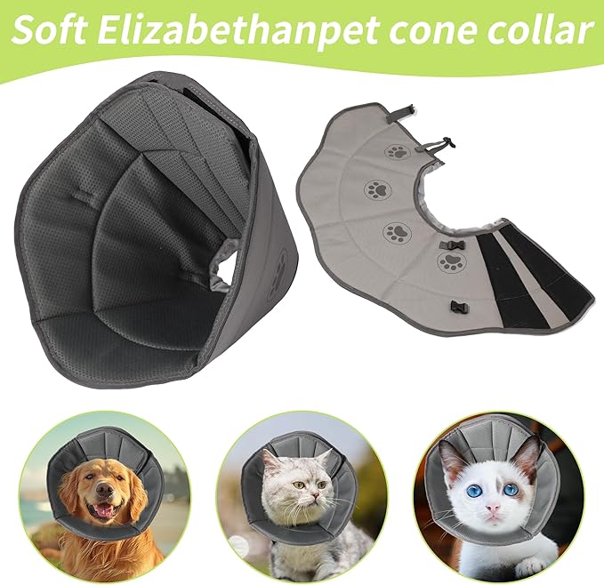 Soft Dog Cone for Small Medium Large Pets After Surgery, Comfy Cone for Dogs, Cones for Dogs to Stop Licking, Pet Elizabethan Collar Alternative to Prevent Licking Wounds(Grey,XL)