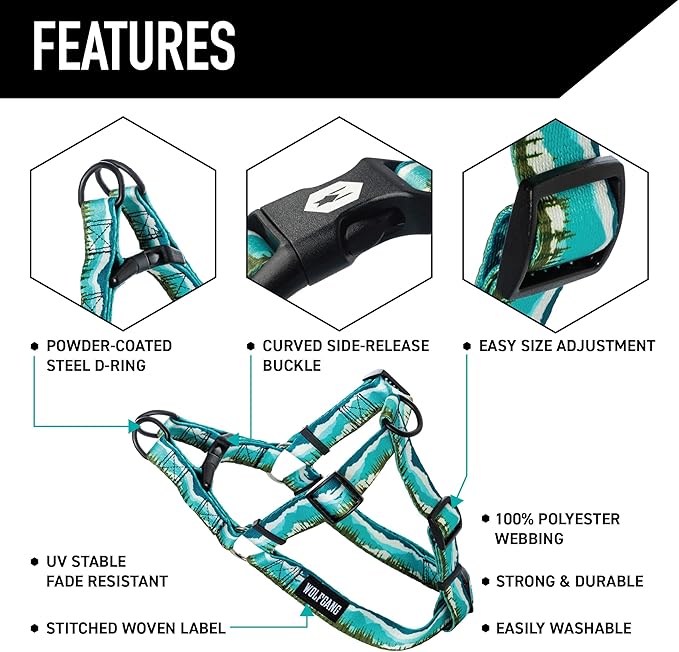 Wolfgang Heavy Duty Adjustable Dog Harness, Pull-Tested to Over 800 lbs for Walking & Training, GreatEscape Print, Large