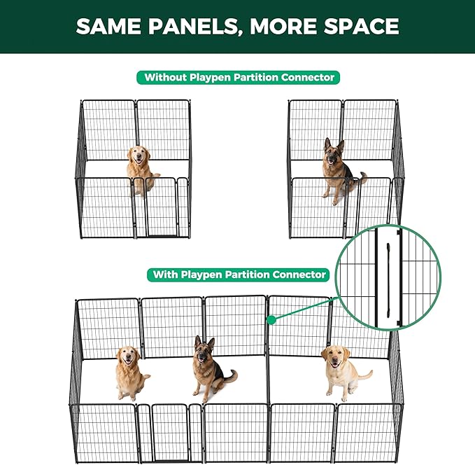 FXW Homeplus Unleashed Indoor Dog Playpen - Stress-Free and Safe Play, Heavy Duty 45 Inch 16 Panels Dog Pen with Connectors (Pack of 2) for Large Dogs, Black│Patented