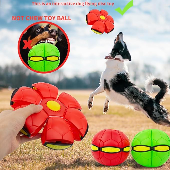 Dog Flying Disc, 2 Pack Pet Toy Flying Saucer Ball for Dog, Interactive Dog Disc Saucer Ball Toys for Medium Large Dogs, Doggy Disc Ball 3 Light Teeth Red+Green