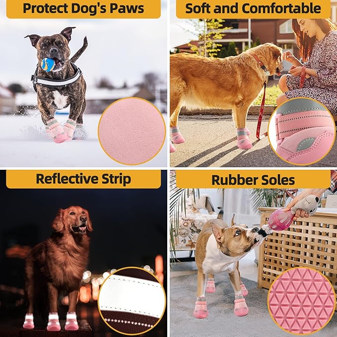 Dog Shoes for Large Dogs, Medium Dog Boots & Paw Protectors for Hardwood Floors, Outdoor Dog Booties for Hot Pavement Winter Snow Hiking, Waterproof Dog Shoes with Reflective Strips Size 7