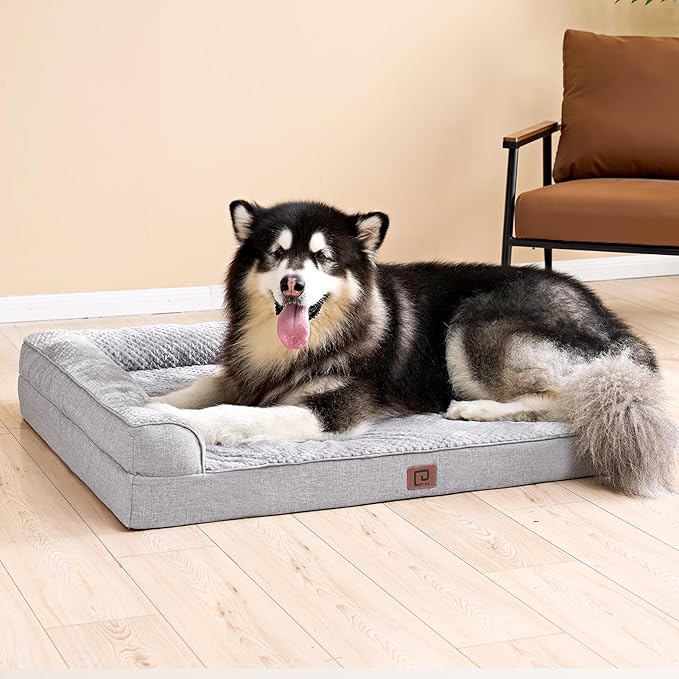 EHEYCIGA Memory Foam Dog Bed XXL, Extra Large Dog Bed Orthopedic with Washable Removable Cover, Waterproof Giant Pet Bed Couch for Jumbo Dogs, 48x36x7 Inches, Grey