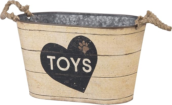 Primitives by Kathy Rustic Pet Tin Bins - Dog Food & Toy Storage Set, 'Toys & Beware of Wigglebutts' Themed Containers