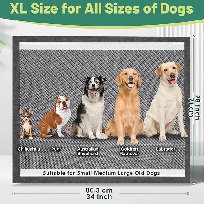 Gimars XL 28"x34" 6-Layer Ultra Abolsorbent Charcoal Pee Pads for Dogs, Leak-Proof Carbon Dog Puppy Pads, Odor-Control & Quick Dry Dog Training Pads 30 Counts