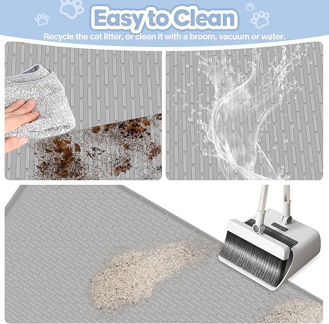 Cat Litter Mat, Extra Large 34" x 22" Silicone Mat Litter Trapping Mat for Scatter Control, Soft on Kitty Paws, Easy to Clean (Light Grey)