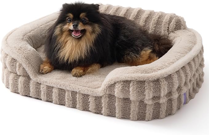 LE SURE Cute Dog Bed for Small Dogs, Orthopedic Waterproof Small Pet Beds with Sides, High Back Non-Slip Bottom and Egg-Crate Foam Puppy Couch Sofa with Washable Removable Cover, Hazel