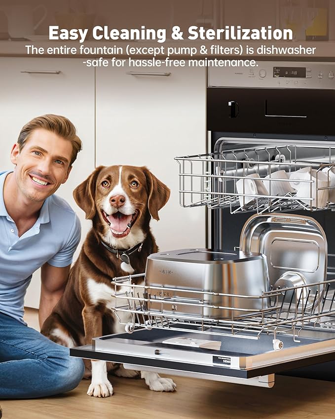 Stainless Steel Dog Water Fountain,3 Gallon Large Pet Water Fountains for Dogs and Cats, 12L /422oz Dog Water Bowl Dispenser w/Filter Drinking Bowls Indoor, Cat Founatin Quiet Pump, Easy to Use