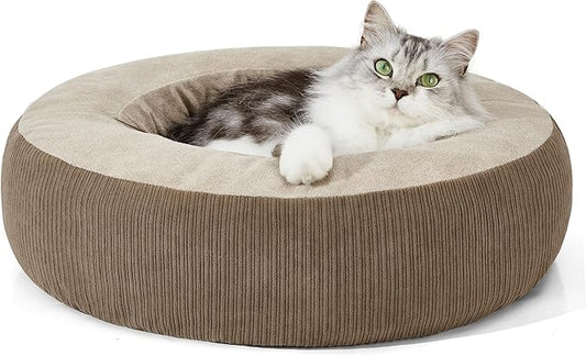 Calming Cat Bed with Anti-Slip Bottom, Washable Removable Round Cozy Donut Pet Bed for Indoor Cats, Small Dogs, Kittens & Puppies 20”x20”x6”