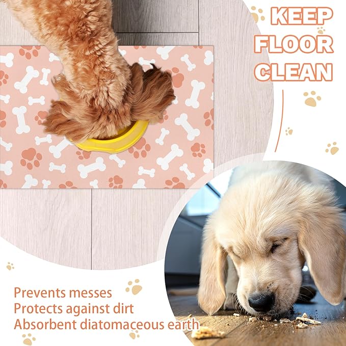 Checkered Absorbent Dog Feeding Mat Quick Dry Diatom Mud Non-Slip Pet Food Placemats Pad with Rubber Backing for Food and Water Bowls 12"x20"