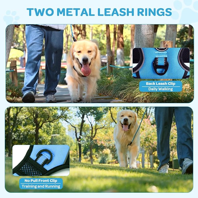 FURRYFECTION Dog Harness | No Pull Dog Harness | Reflective Oxford | Padded Handle | 4 Adjustable Straps | 2 Leash Clips | No Choke Pet Vest Harness for Small Medium Large Dogs | Blue | S