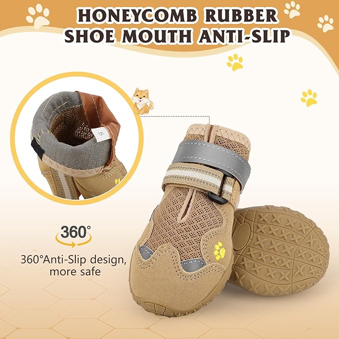 Dog Shoes for Large Medium Small Dog, Mesh Breathable Dog Shoes for Hot Pavement, Anti-Slip Dogs Boots Paw Protectors with Reflective for Outdoor Walking Indoor Hardfloors (Size 8)