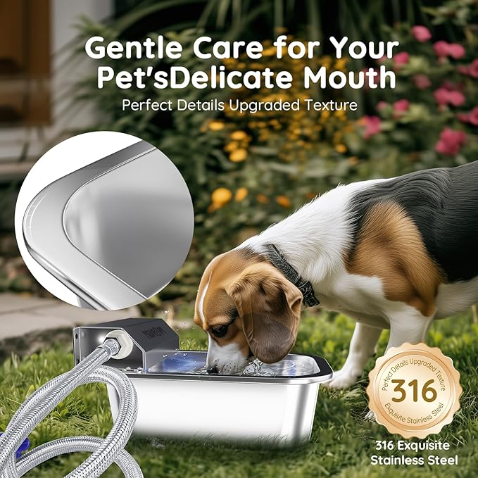 1 Gallon Automatic Water Dispenser for Dogs Cats Rabbits, Stainless Steel Dog Water Bowl, No Electricity Auto Fill Waterer Feeder, Fit 3/4" GHT Faucet, Wall-Mounted, Indoor Outdoor Use