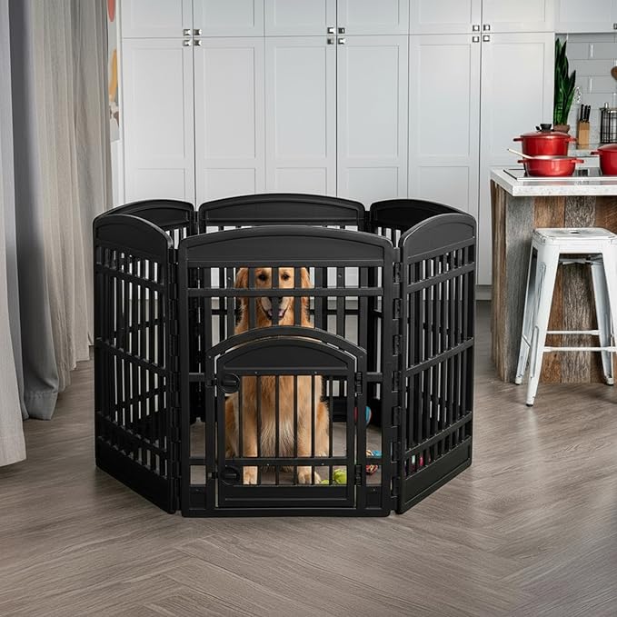 IRIS USA 34" 6-Panel Dog Playpen with Door, 44 x 63 x 34, Puppy Fence, Puppy Playpen, Dog Play Pen Indoors, Pet Fence, Puppies/Small Dogs, Black
