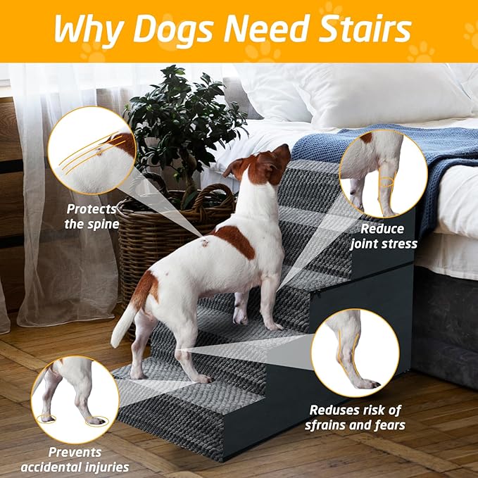 28" H Dog Stairs for Small and Medium Dogs 6-Step Ramps for High Beds and Couch Non-Slip Extra Wide Pet Stairs for Old Dogs and Puppy and Cat - Stable & Durable with Machine Washable Cover Indoor