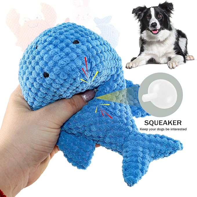 Adorable Plush Cats Squeaky Stuffed Toys Animal Chicken and Whale Soft Durable Set for Dog Birds Pets All Breed Chewers