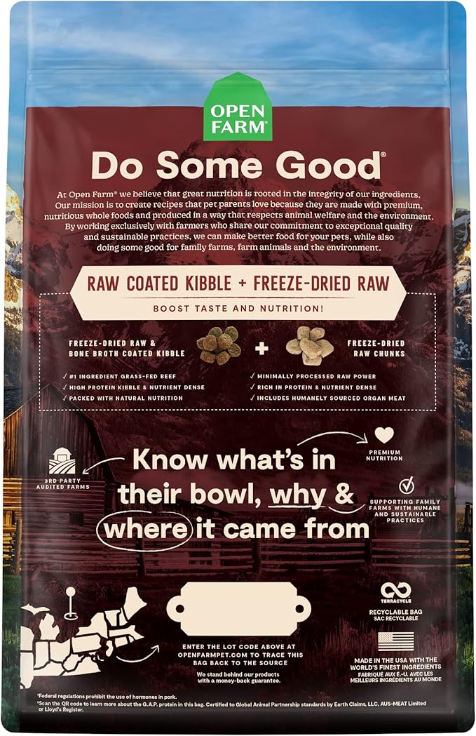 Open Farm, RawMix Dry Dog Food with Ancient Grains, Protein-Packed Kibble Coated in Bone Broth with Freeze Dried Raw Chunks, Beef Pork & Lamb, Front Range Recipe, 3.5lb Bag