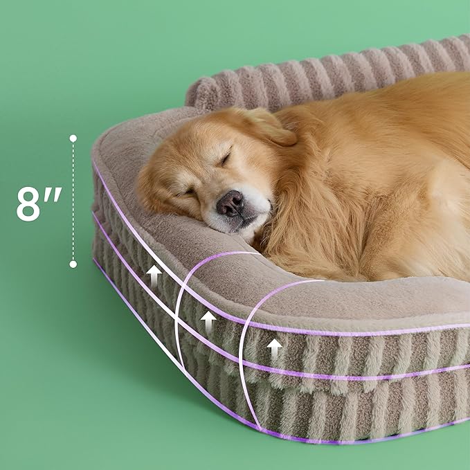 LE SURE Cute XL Dog Beds, Orthopedic Waterproof Dog Bed for Extra Large Dogs, High Back Non-Slip Bottom and Egg-Crate Foam Big Pet Couch Sofa with Washable Removable Cover, Hazel