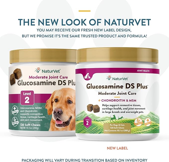 NaturVet – Glucosamine DS Plus - Level 2 Moderate Care – Supports Healthy Hip & Joint Function – Enhanced with Glucosamine, MSM & Chondroitin – for Dogs & Cats–120 Soft Chews