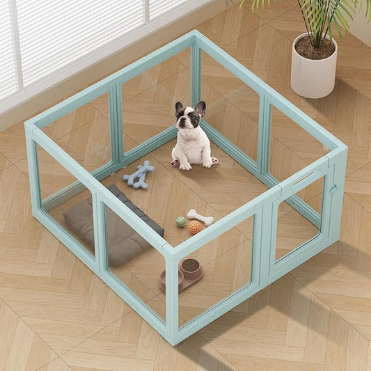 Clear Acrylic Dog Playpen Indoor, Puppy Cat Small Pet Play Pen, Pet Cat Foldable Playpen for Rabbits, Dog Fence Crate Kennel Whelping Cage (Green, 8 Panel)