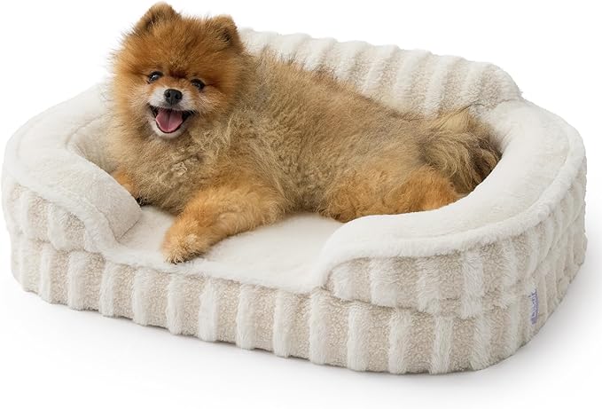 LE SURE Cute Dog Bed for Small Dogs, Orthopedic Waterproof Small Pet Beds with Sides, High Back Non-Slip Bottom and Egg-Crate Foam Puppy Couch Sofa with Washable Removable Cover, Beige