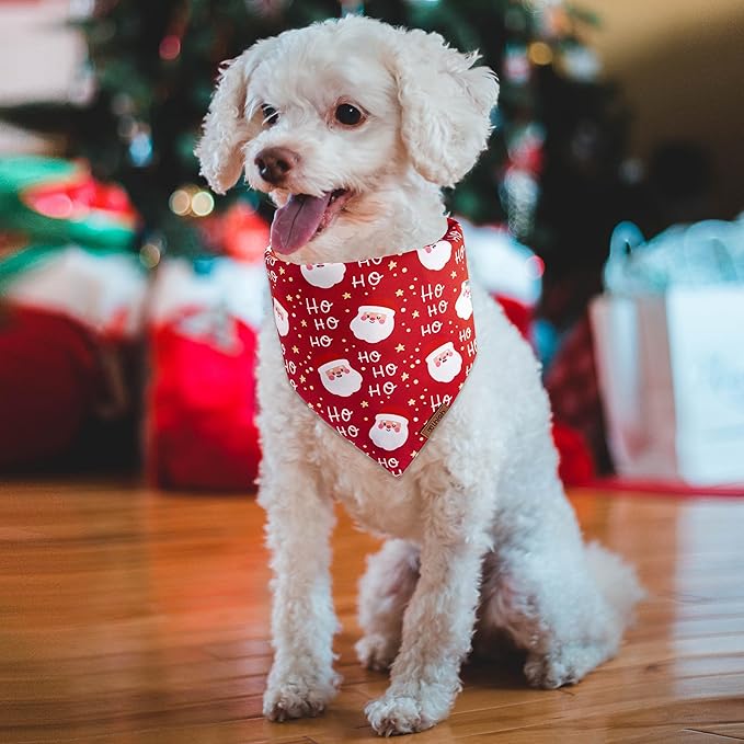 Christmas Dog Bandanas - 2 Pack Reversible Santa Claus & Christmas Tree Dog Scarf for Boy & Girl, Premium Durable Fabric, Festival Dog Bib, Holiday Bandana for Large & Extra Large Dogs (X-Large)