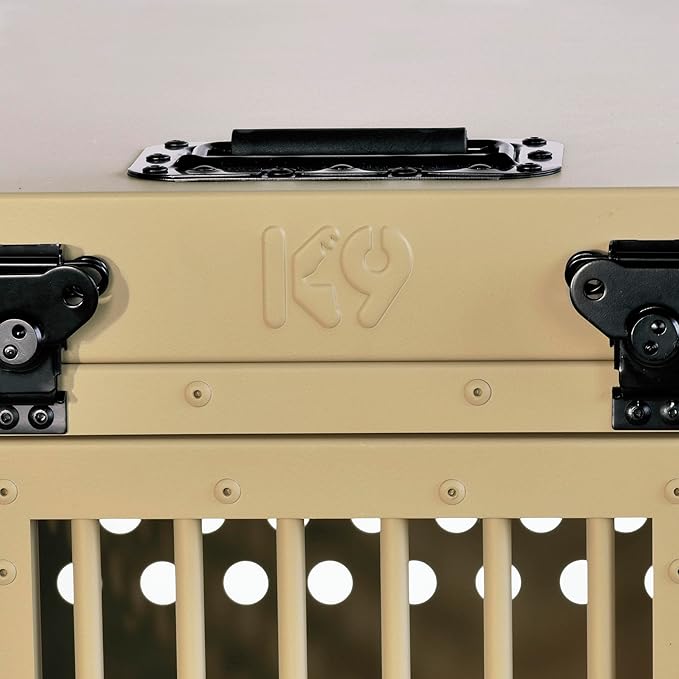 Heavy Duty Fully Collapsible Powder-Coated Aluminum Dog Crate - Medium-Long (Tan)