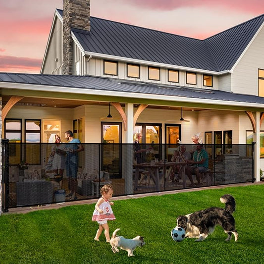 Retractable Baby Gates - 200" Extra Wide Retractable Dog Gate, 42" Extra Tall Mesh Gate Pet Gate with Support Rods, Long Child Safety Gate for Stairs Doorways Indoor Outdoor Large Openings - Black