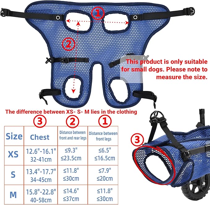 Small Dog Wheelchair for Back Legs, Upgraded 5.5in Textured Wheel, Adjustable, Disabled Pets, Leg Brace, Mobility Aid for Small Pets, Hind Limb Rehabilitation, Older, Disabled (XS（Chest 12.6-16.1in）)
