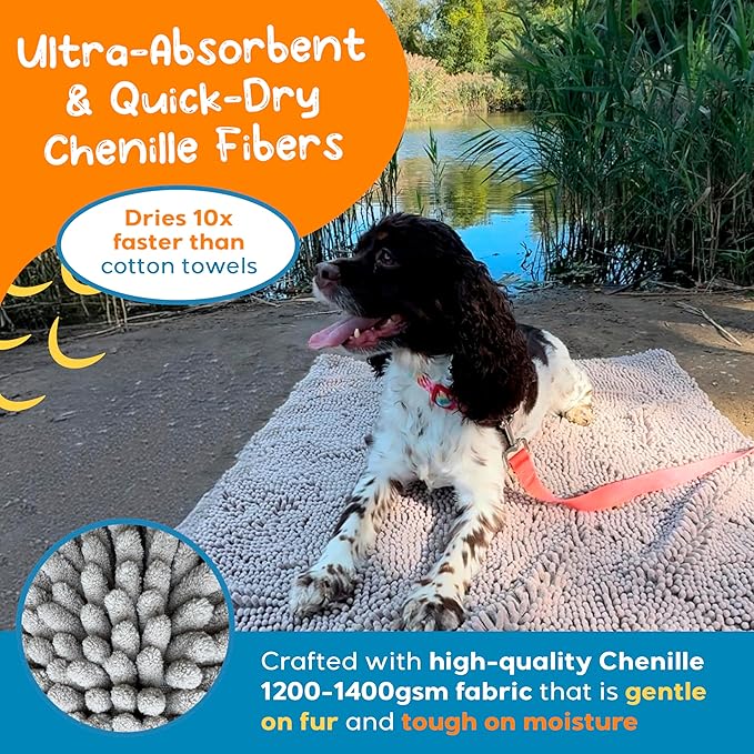 Pet 2-in-1 Dog Towel & Mat – Transforms from Drying to Bath Mat, Ultra Soft, Absorbent & Quick-Drying, Machine Washable Dog Towels with Detachable Non-Slip Mat and Hand Pockets (Small)