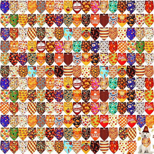 Newwiee 200 Pcs Fall Dog Bandanas Bulk Thanksgiving Bandanas for Dogs Pumpkin Bibs Triangle Handkerchief Adjustable Pet Scarf Thanksgiving Triangle Handkerchief Soft Dog Kerchief for Large Dogs