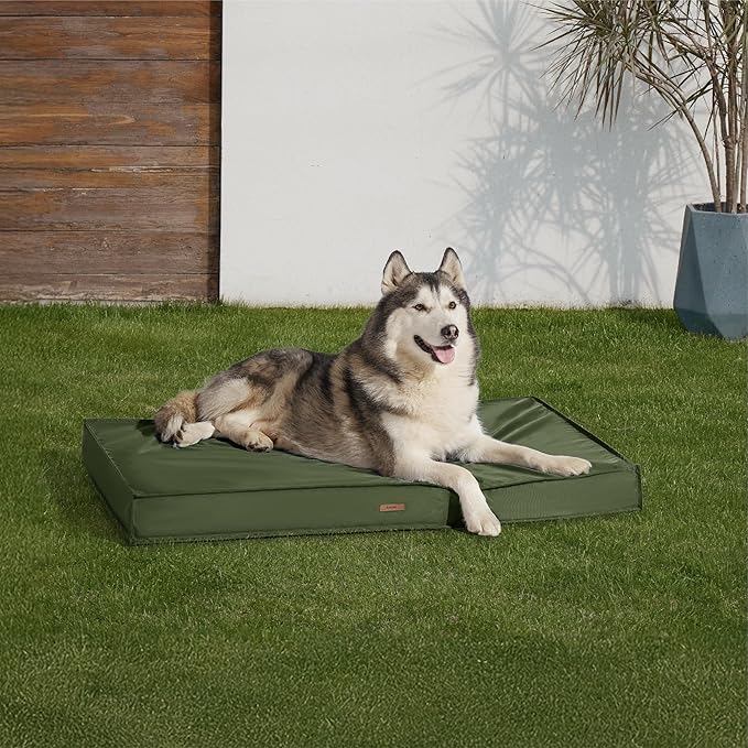LE SURE Outdoor Waterproof Dog Bed for Extra Large Dogs, XXL Orthopedic Egg Crate Foam Pet Bed with Oxford Fabric Surface and Removable Washable Cover, Pet Mat 48''x30'', Green