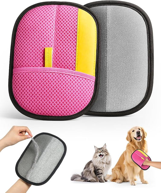 2025 Thickened Electrostatic Pet Hair Removal Gloves (2 Pcs) - Reusable Strong Grooming Gloves for Cats & Dogs, Hair Remover for Couch, Furniture, Carpet, Car Seats & Clothing (Pink)