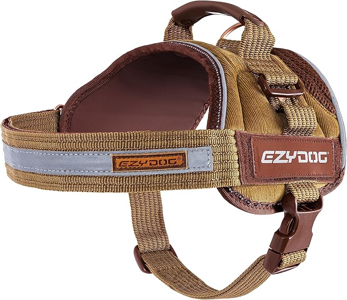 EzyDog Convert Dog Harness – Trail-Ready Rugged Harness for Walking, Hiking & Outdoors with Reflective Piping, Badge Attachment Points, Traffic Handle, & Comfort Lining (X-Large, Corduroy)
