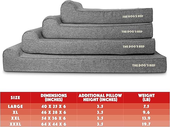 The Dog’s Bed Orthopedic Headrest Dog Bed XL Linen Grey, Memory Foam, Pain Relief for Arthritis, Hip & Elbow Dysplasia, Post Surgery, Lameness, Waterproof Washable Cover