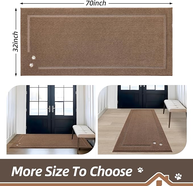 BEQHAUSE Dog Door Mat for Muddy Paws 32"x70" Dirt Trapper Absorbent Doormat Non Slip Entryway Rugs Washable Stain Resistant Welcome Floor Mat Soft Low-Profile for Front Back Door, Brown